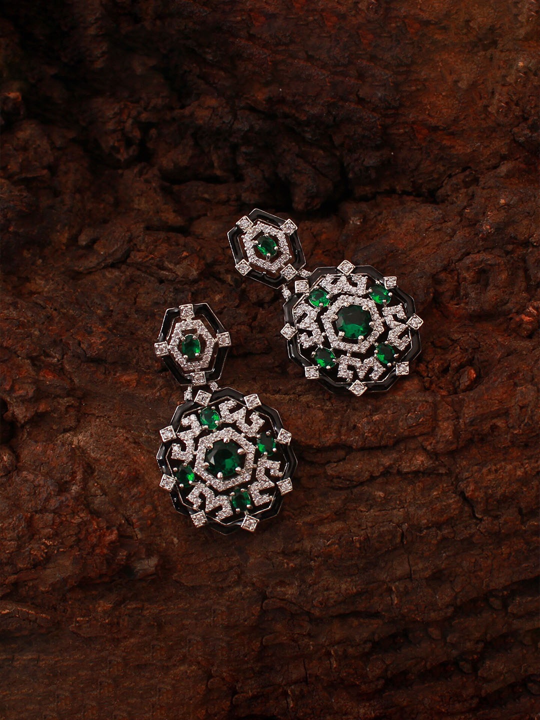 

Mirana Rhodium Plated Drop Earrings, Green