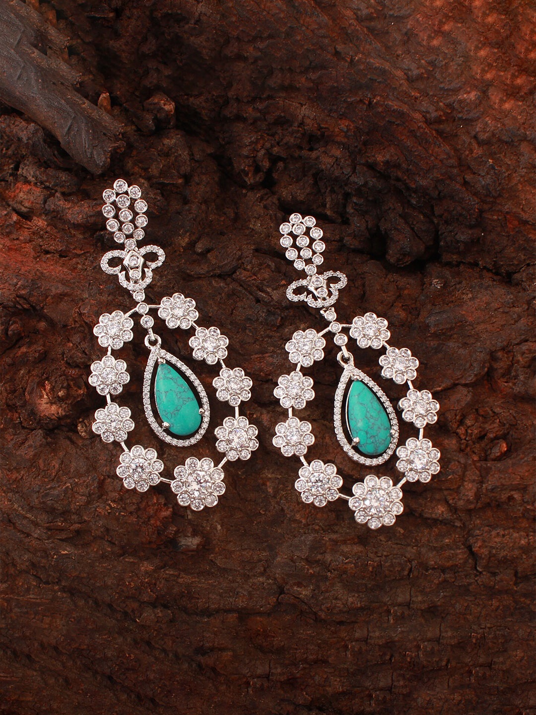 

Mirana Rhodium-Plated Cubic Zirconia Studded Drop Earrings, White