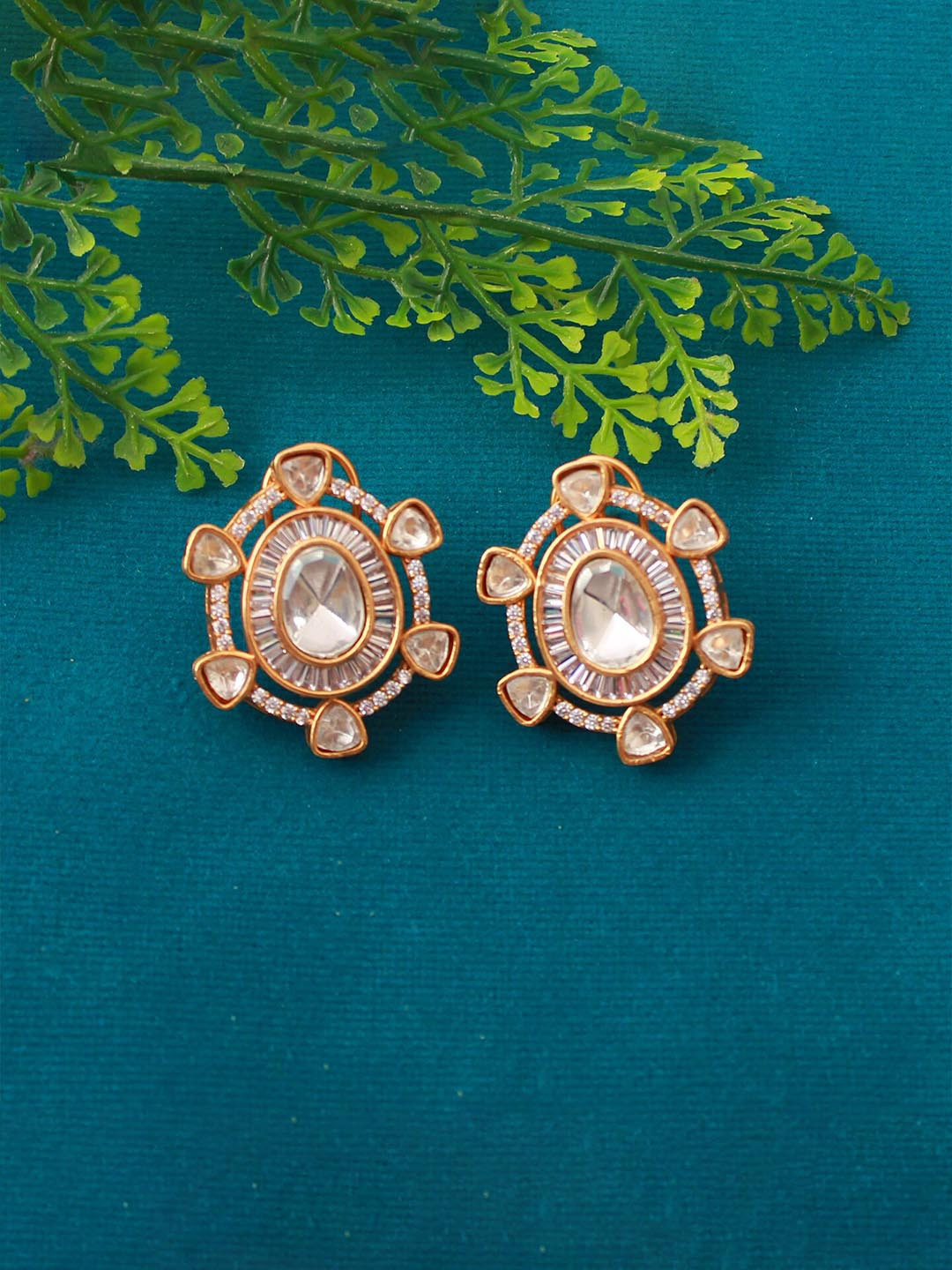

Mirana Rhodium-Plated Cubic Zirconia Studded Studs Earrings, Gold