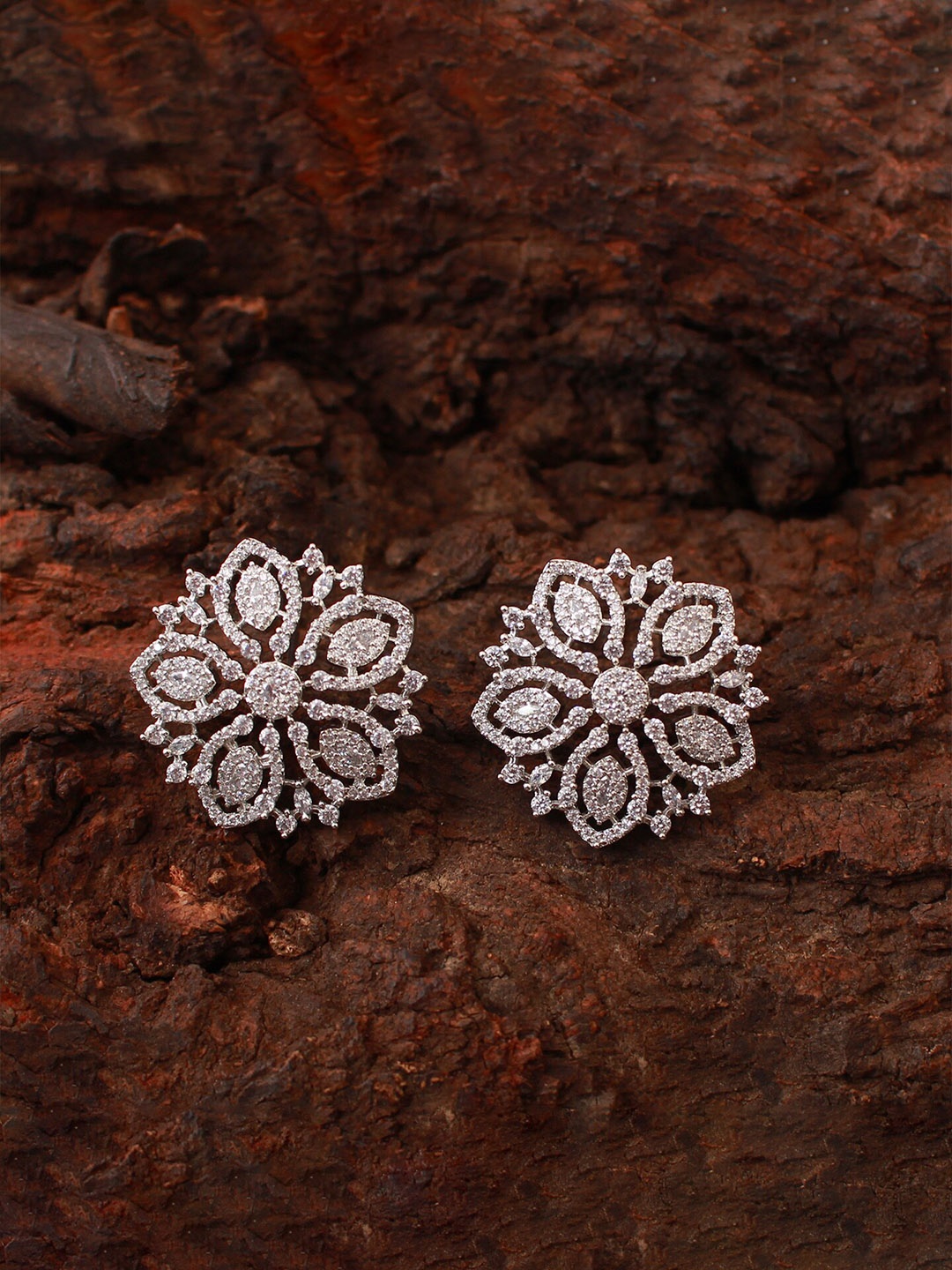 

Mirana Rhodium Plated American Diamond Studs Earrings, Silver