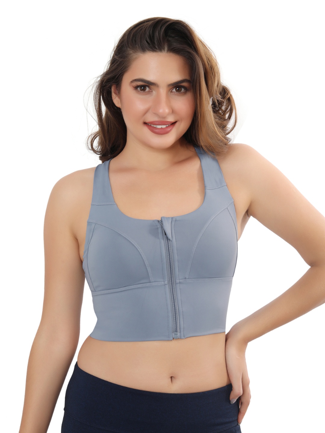 

FABLUK Full Coverage Lightly Padded Workout Bra Anti Bacterial, Grey
