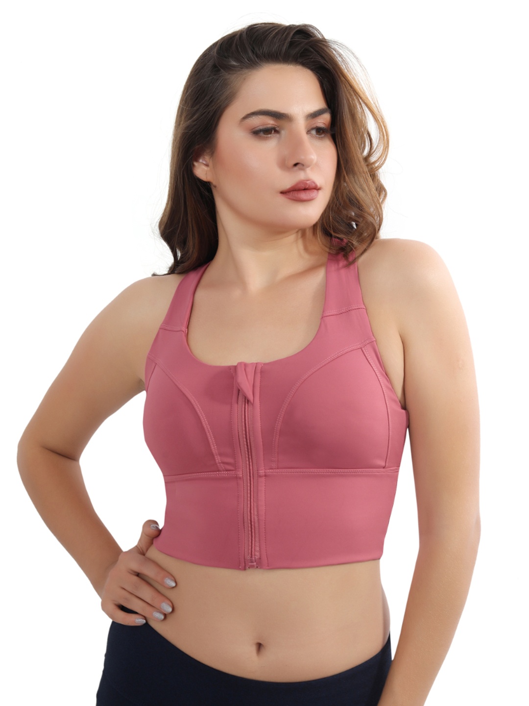 

FABLUK Full Coverage Lightly Padded Workout Bra Moisture Wicking, Pink