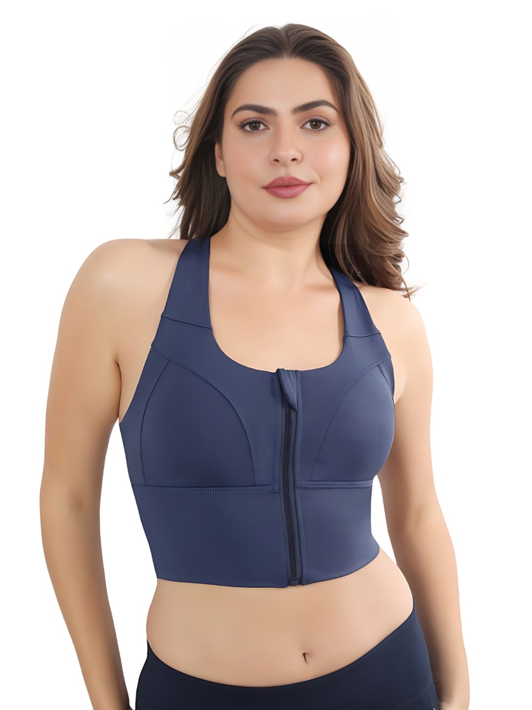 

FABLUK Full Coverage Lightly Padded Breathable Rapid-Dry Workout Bra- Anti Microbial, Navy blue