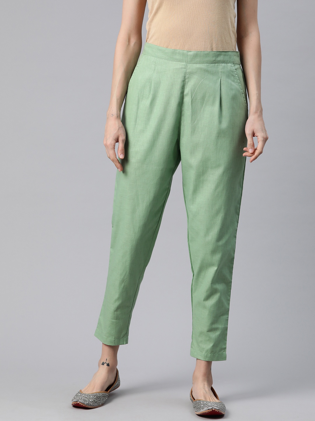 

Readiprint Women Linen Ethnic Palazzos, Green