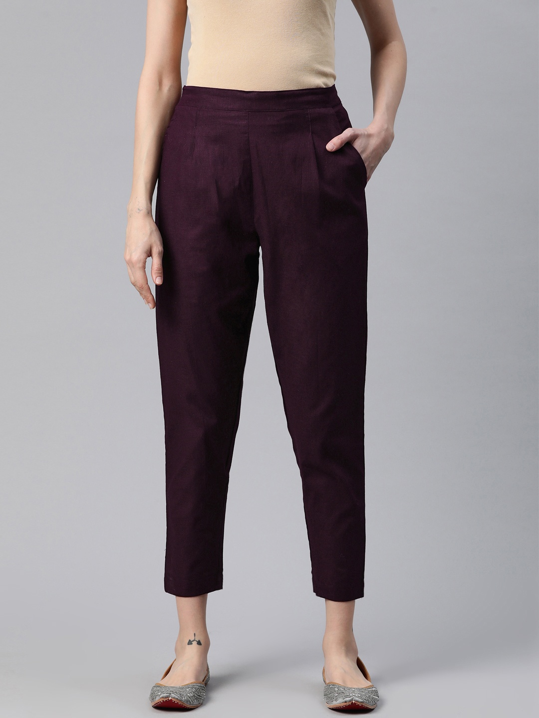 

Readiprint Women Linen Ethnic Palazzos, Maroon