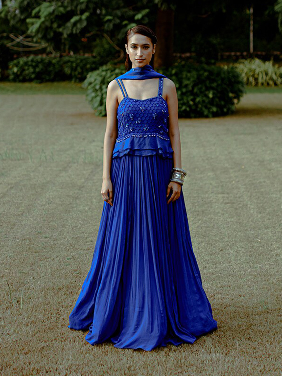 

Pavone by Akanksha Chopra Embroidered Silk Georgette Ready to Wear Lehenga Choli, Blue