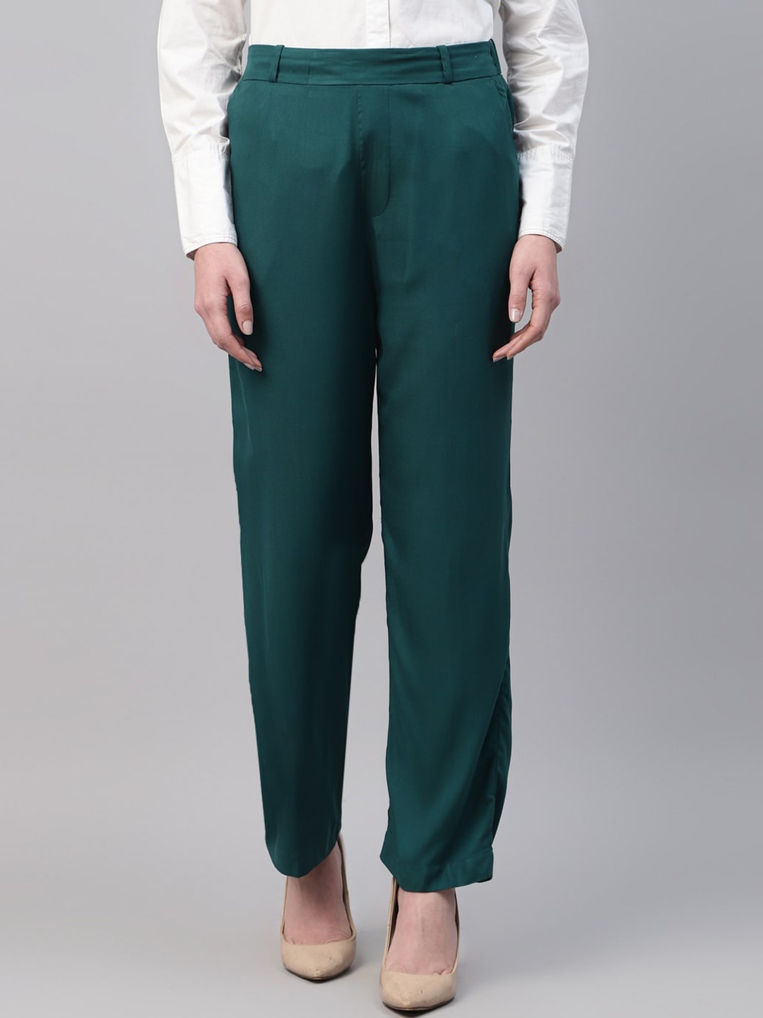 

English Navy Women Slim Fit High-Rise Plain Formal Trousers Trouser, Turquoise blue