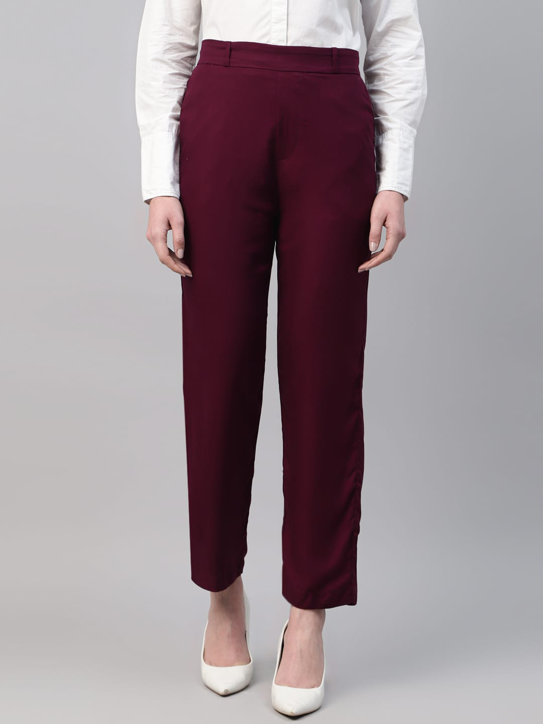 

English Navy Women Slim Fit High-Rise Trousers, Burgundy