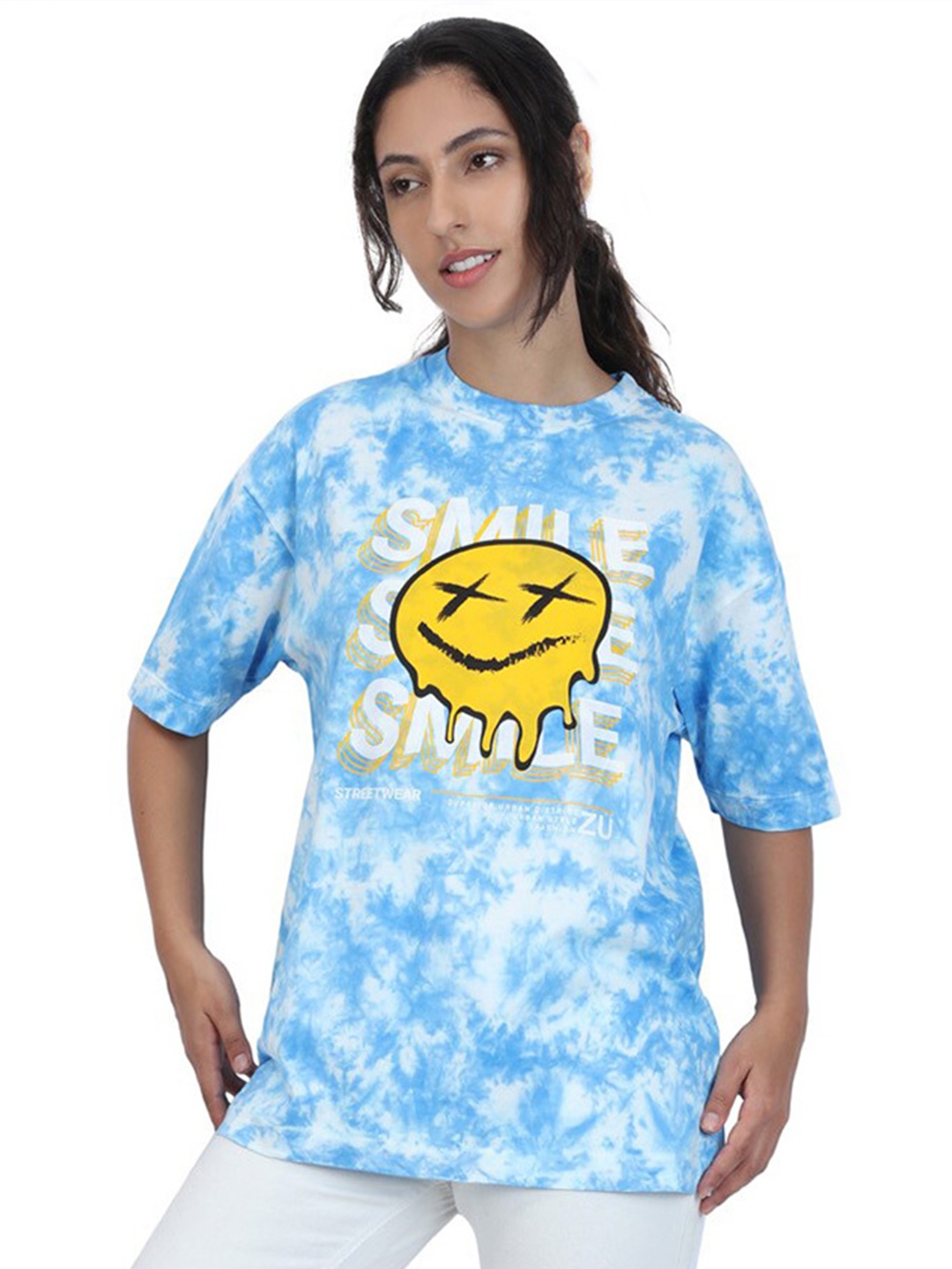 

ZU Tie and Dye Oversized Cotton T-shirt, Blue