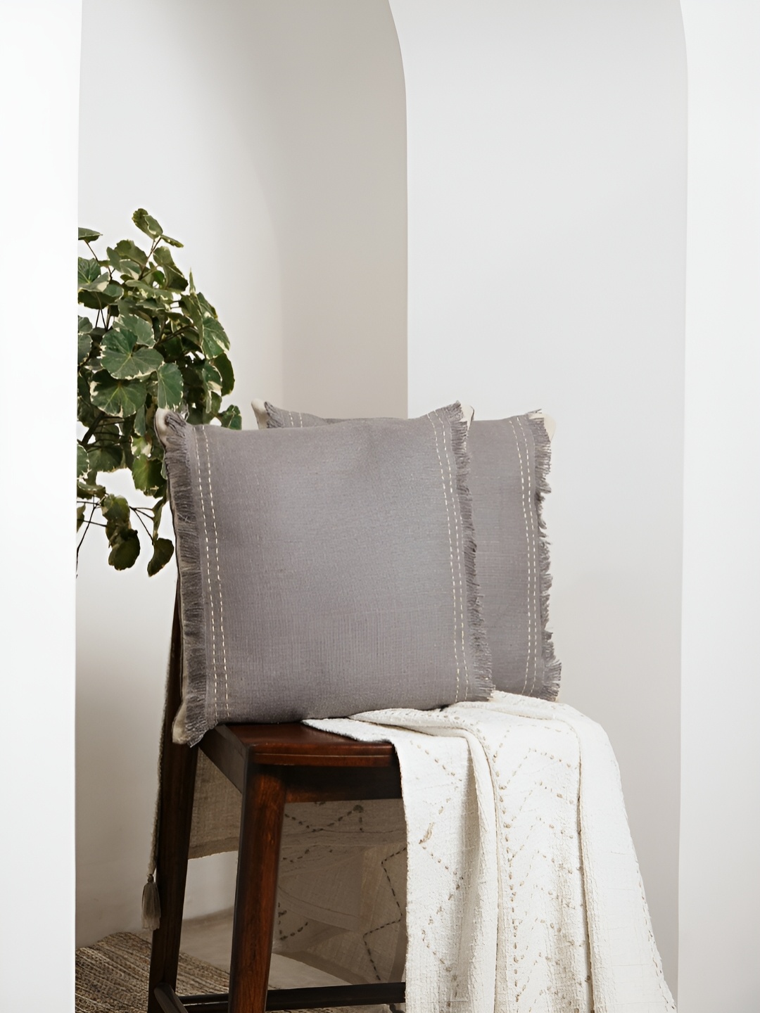 

Amora Grey Melange 2 Pieces Square Cushion Covers