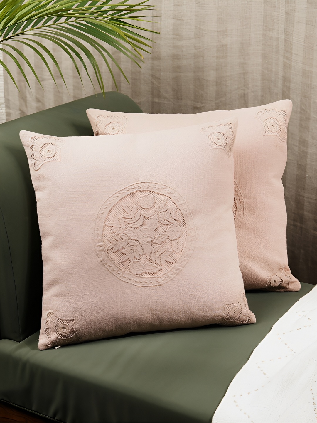 

Amora Pink 2 Pieces Floral Cotton Square Cushion Covers