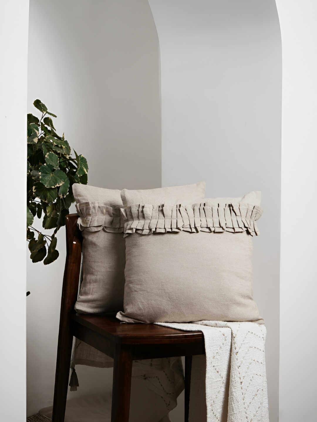 

Amora Beige Linen Square Cushion Cover