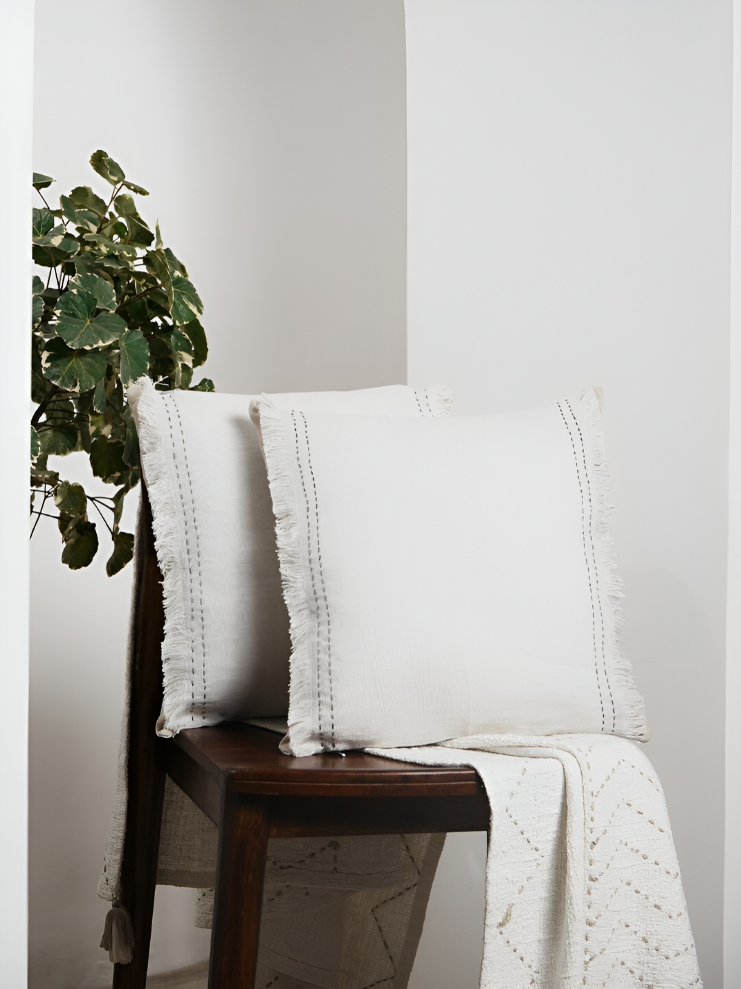 

Amora Grey & Off White 2 Pieces Embroidered Linen Square Cushion Covers