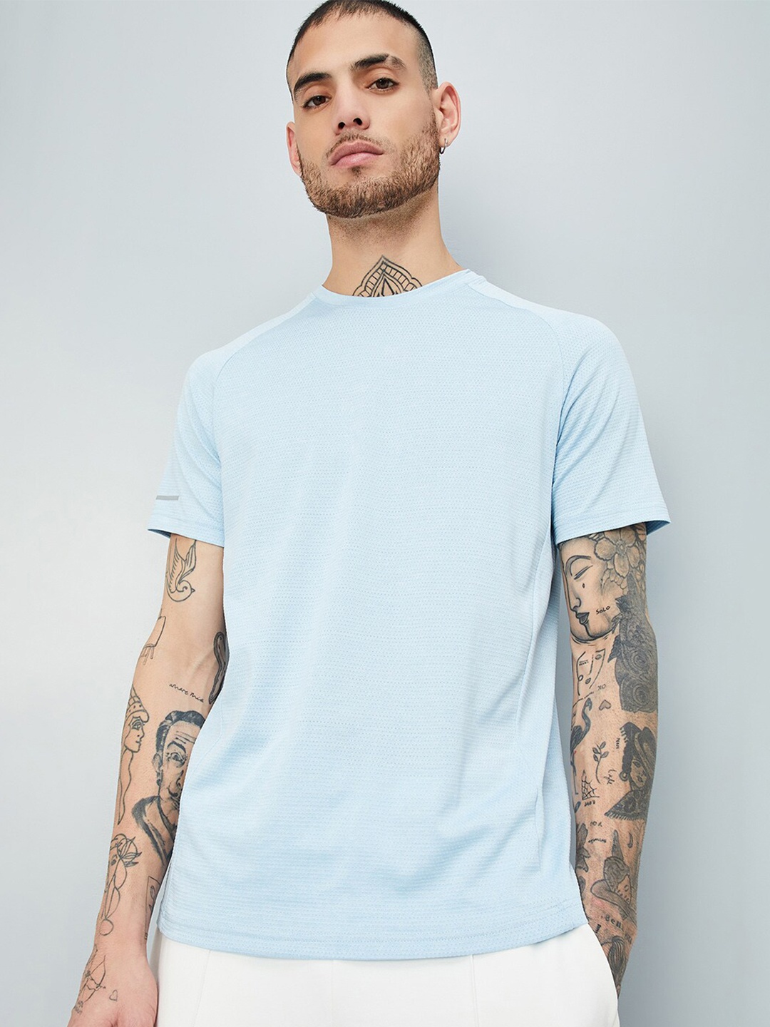 

max Round Neck Cotton Sports T-shirt, Blue