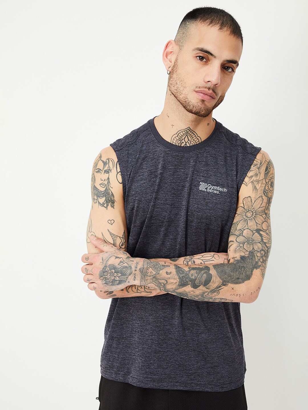 max Self Design Printed Cotton T-shirt, Black