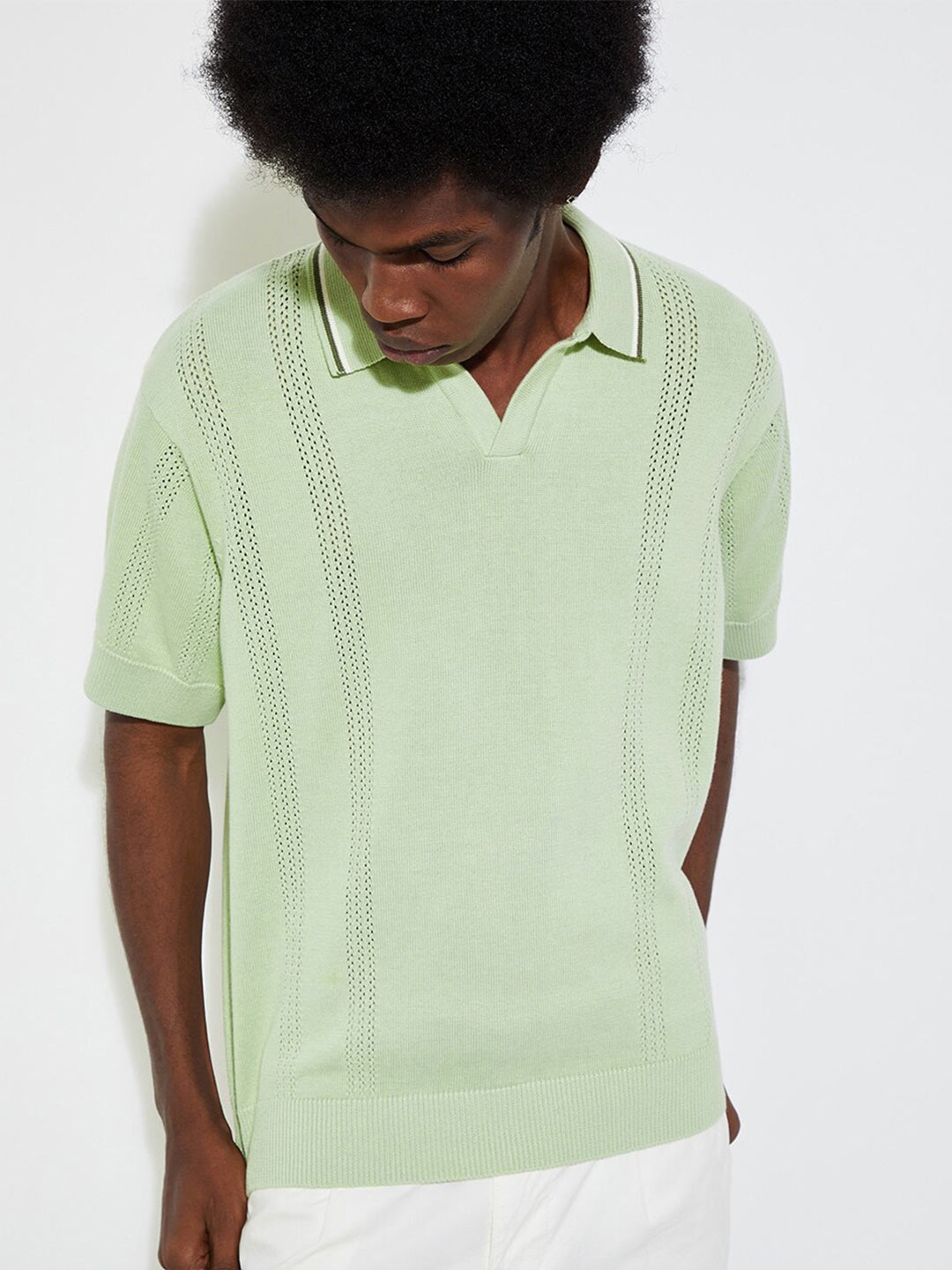 

max URB_N Men Slim Fit Flat Knit Polo T-shirt, Green