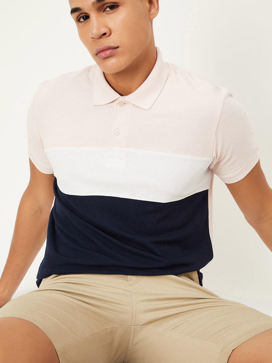 

max Colourblocked Polo Collar T-shirt, Pink