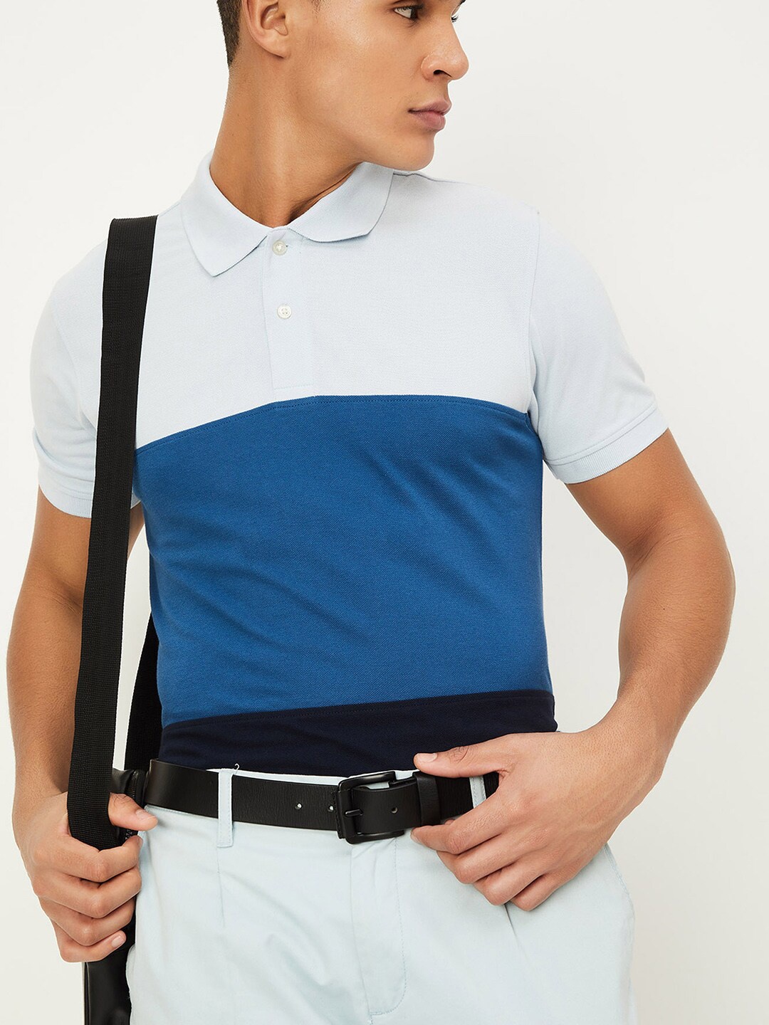 

max Colourblocked Polo Collar Cotton T-shirt, Navy blue