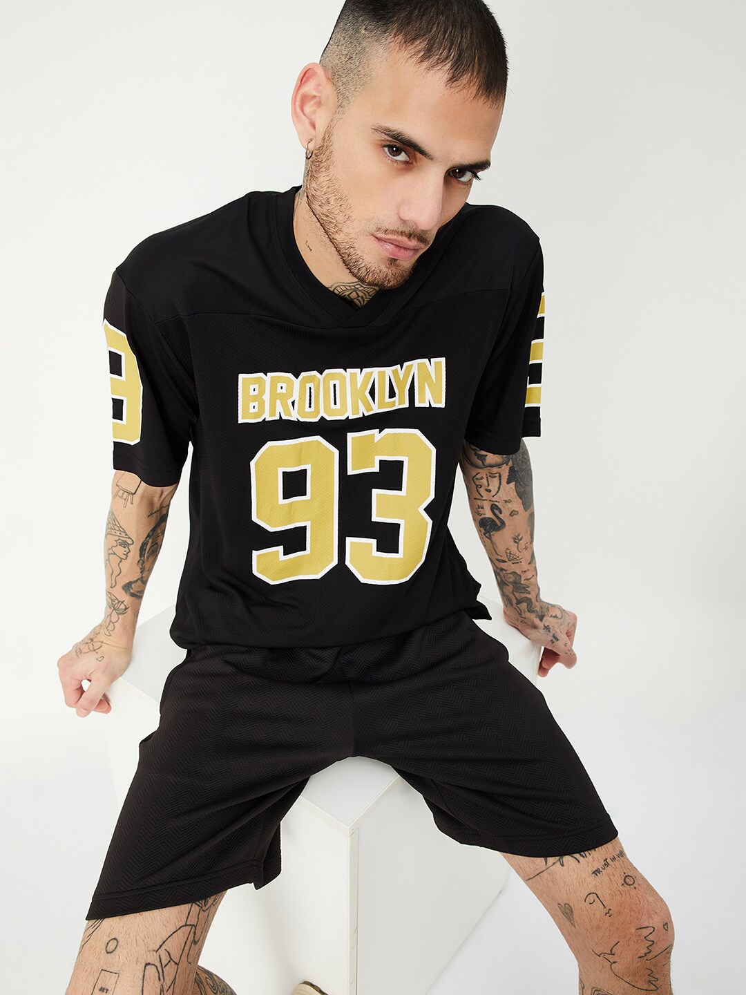 

max Varsity Printed Cotton T-shirt, Black