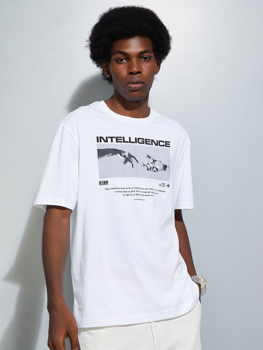 

max URB_N Typography Printed Cotton T-shirt, White