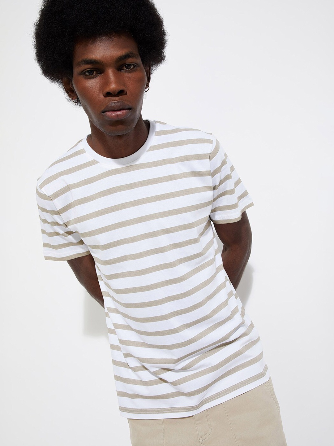 

max URB_N Striped Round Neck T-shirt, Beige