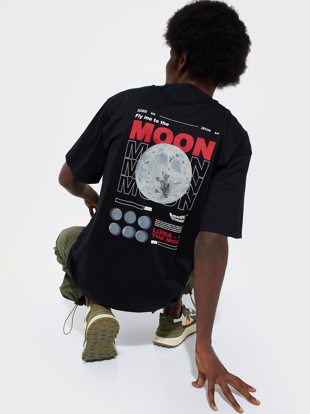 

max URB_N Graphic Printed Cotton Oversized T-shirt, Black