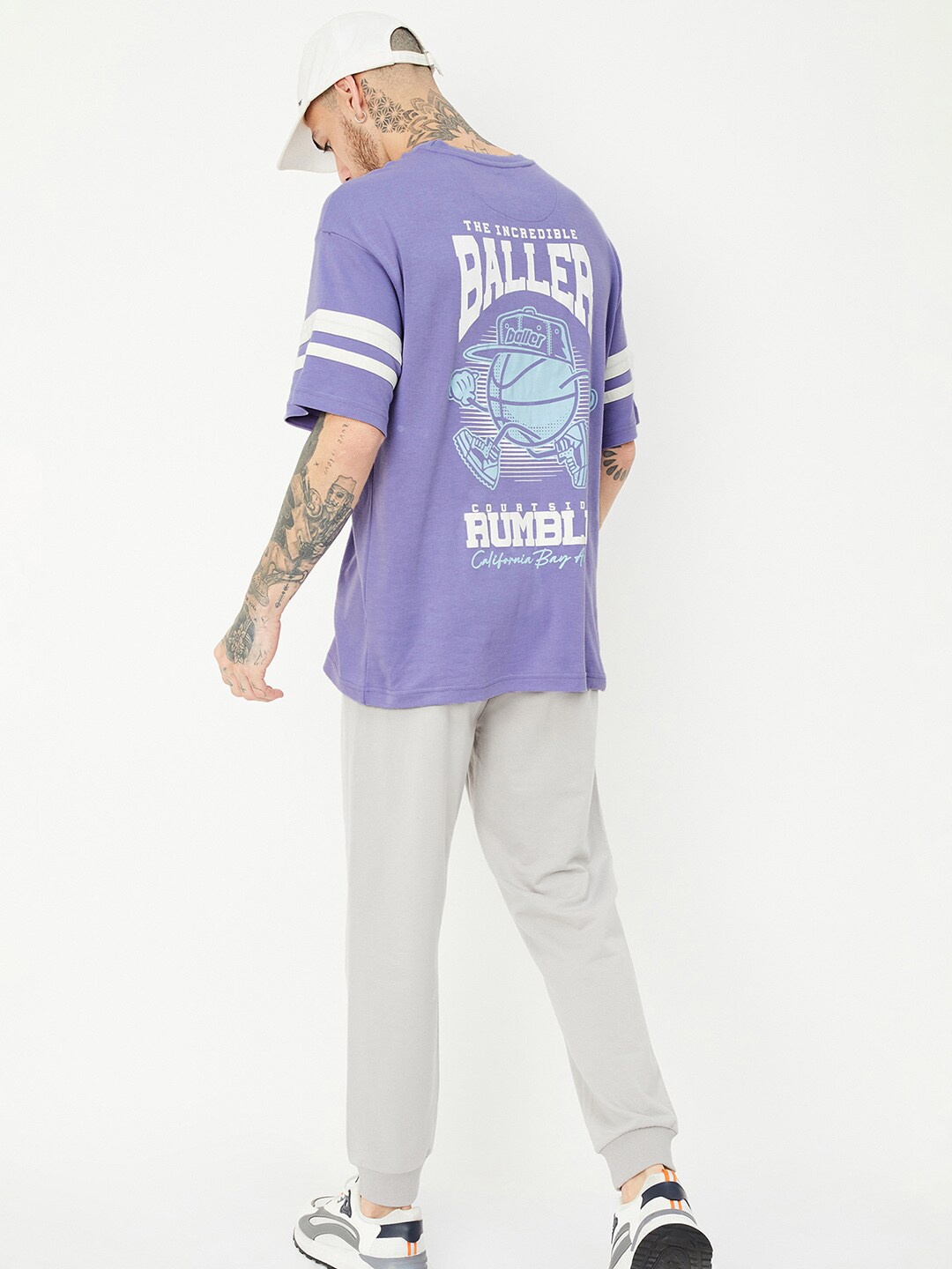 

max Typography Printed Cotton Athleisure T-shirt, Purple