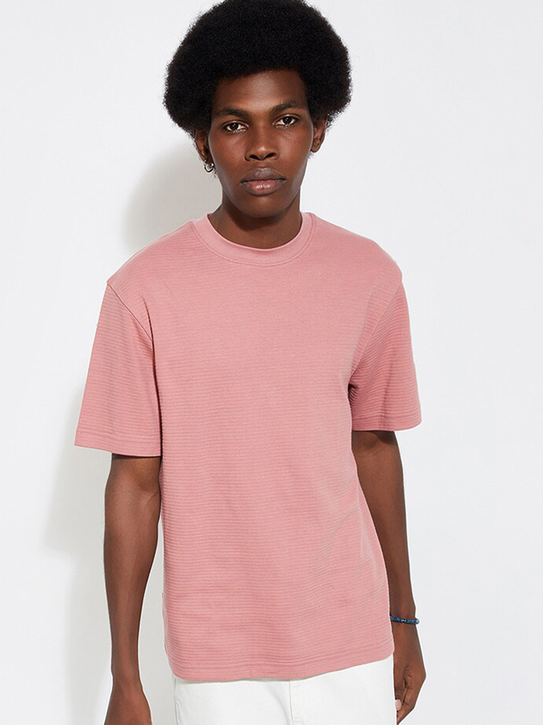 

max URB_N Round Neck Cotton T-shirt, Pink