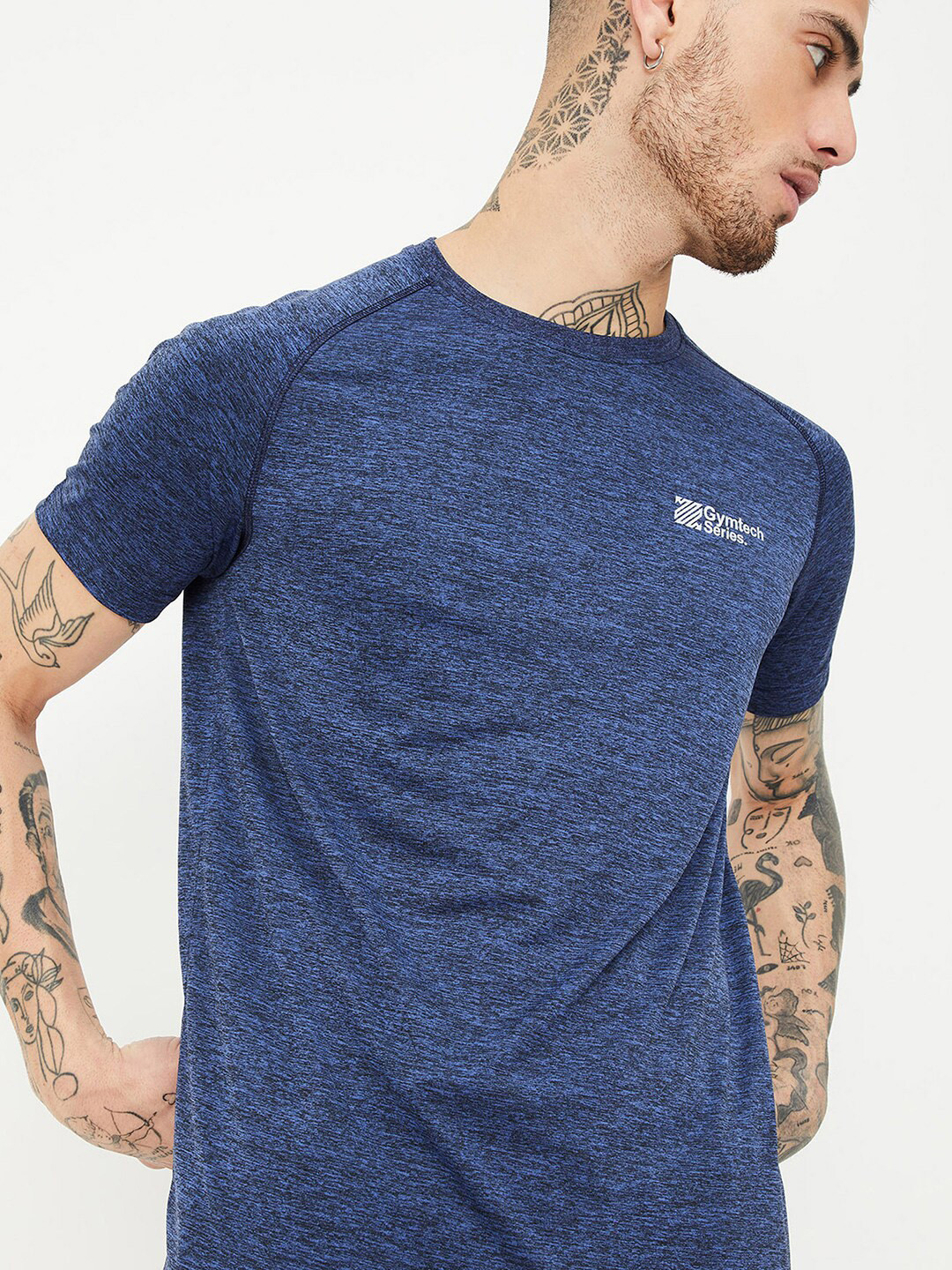 

max Round Neck Cotton T-shirt, Navy blue