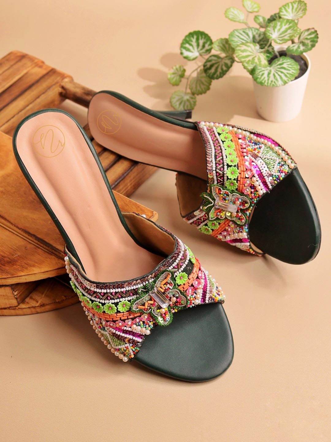 

NR By Nidhi Rathi Embellished Slim Heels, Green