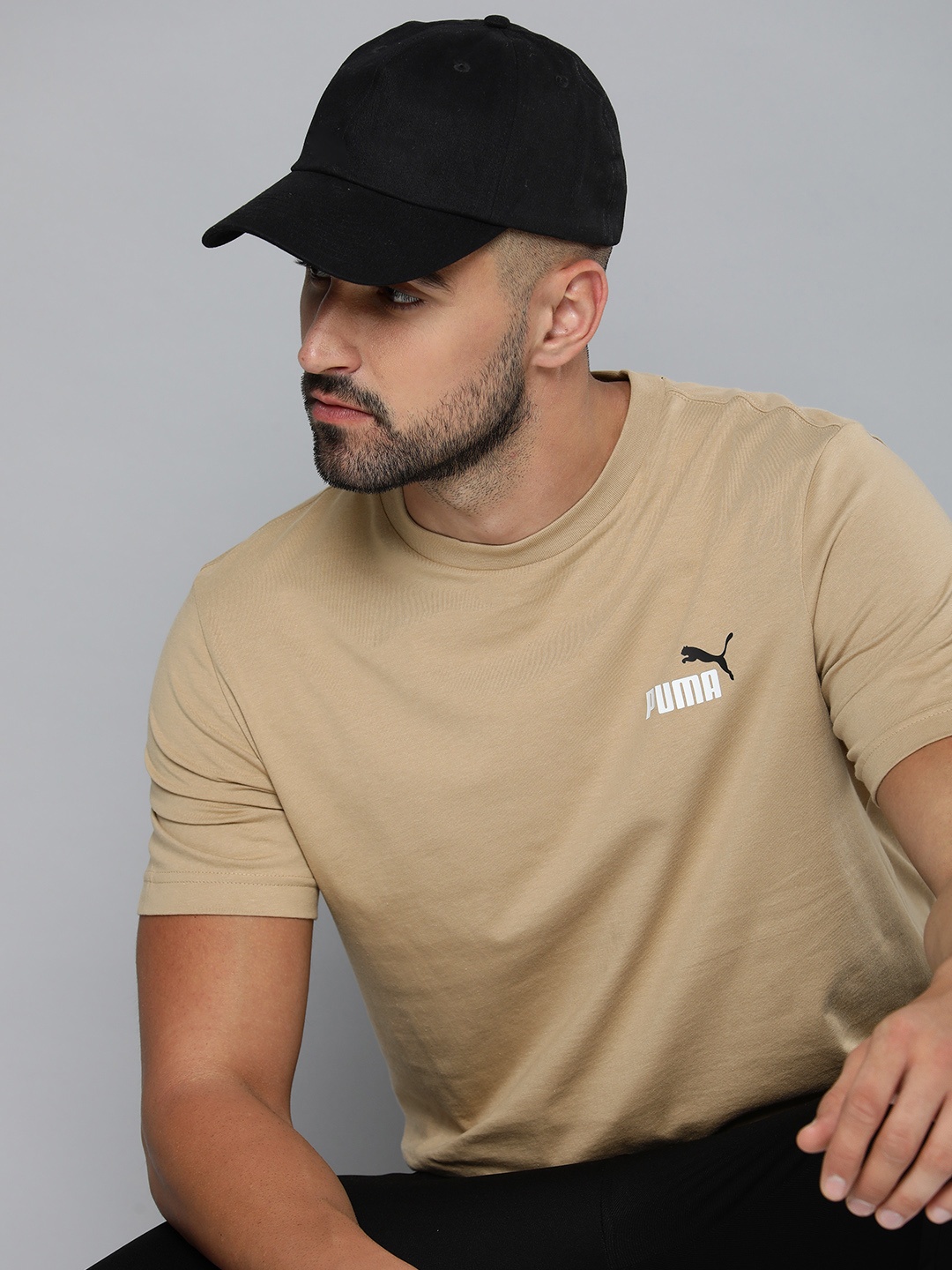 

Puma Men Two Color Small Logo Pure Cotton T-shirt, Beige