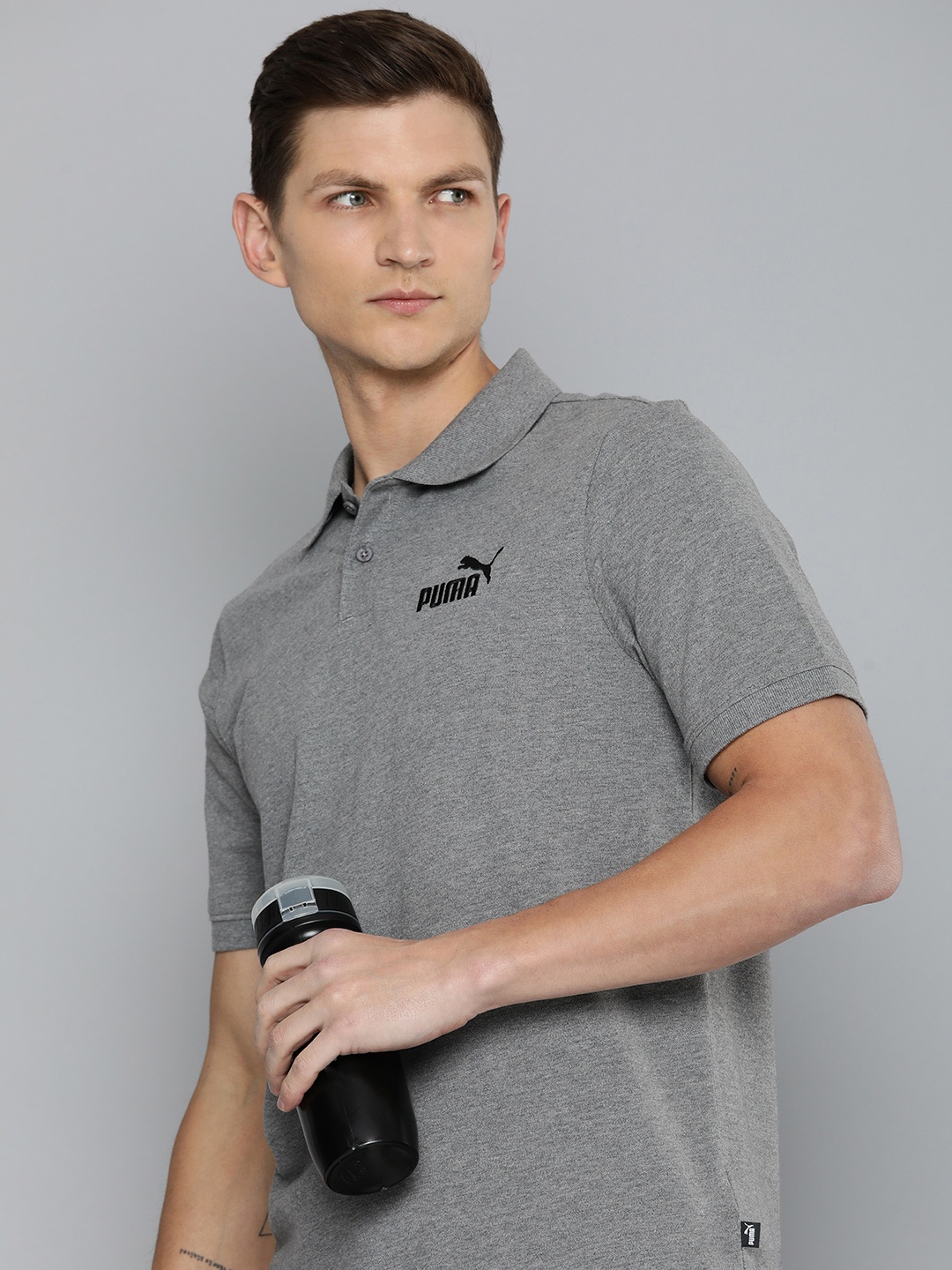 

Puma Embroidered ESS Pique Polo Collar T-shirt, Grey