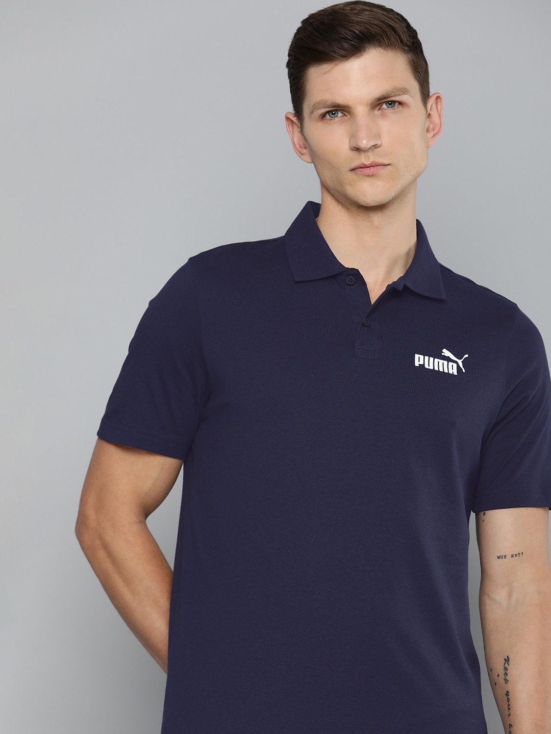 

Puma Polo Collar Pure Cotton ESS Jersey Applique T-shirt, Navy blue