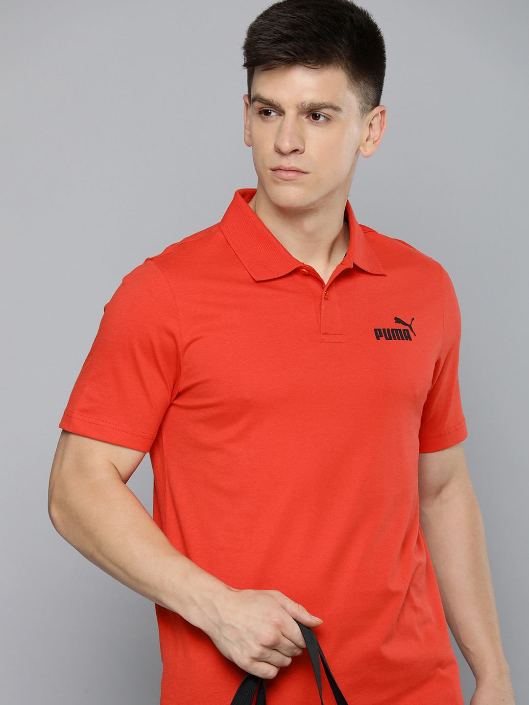 

Puma Polo Collar Pure Cotton Applique ESS Jersey T-shirt, Red