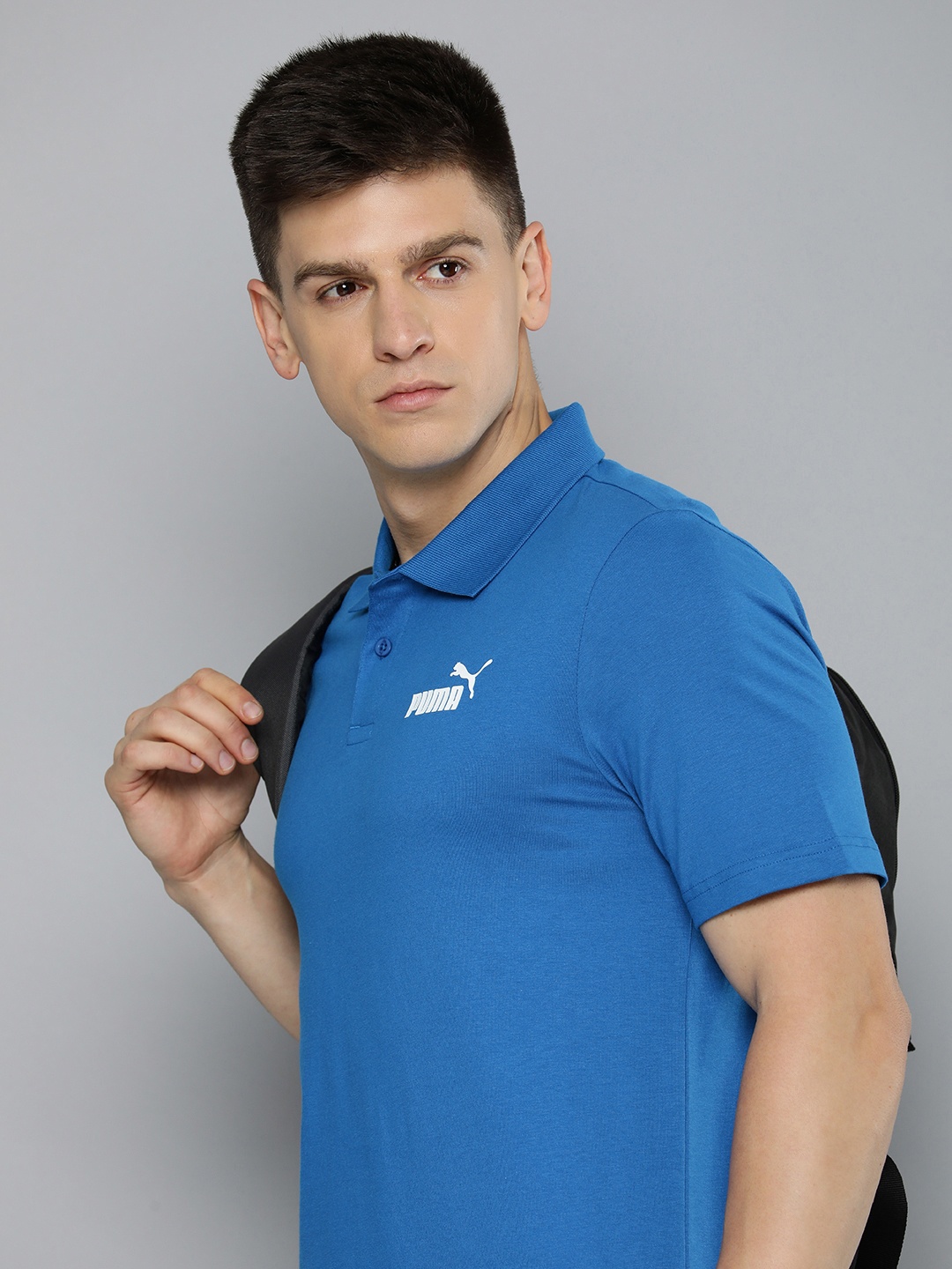 

Puma Polo Collar Pure Cotton Applique ESS Jersey T-shirt, Blue