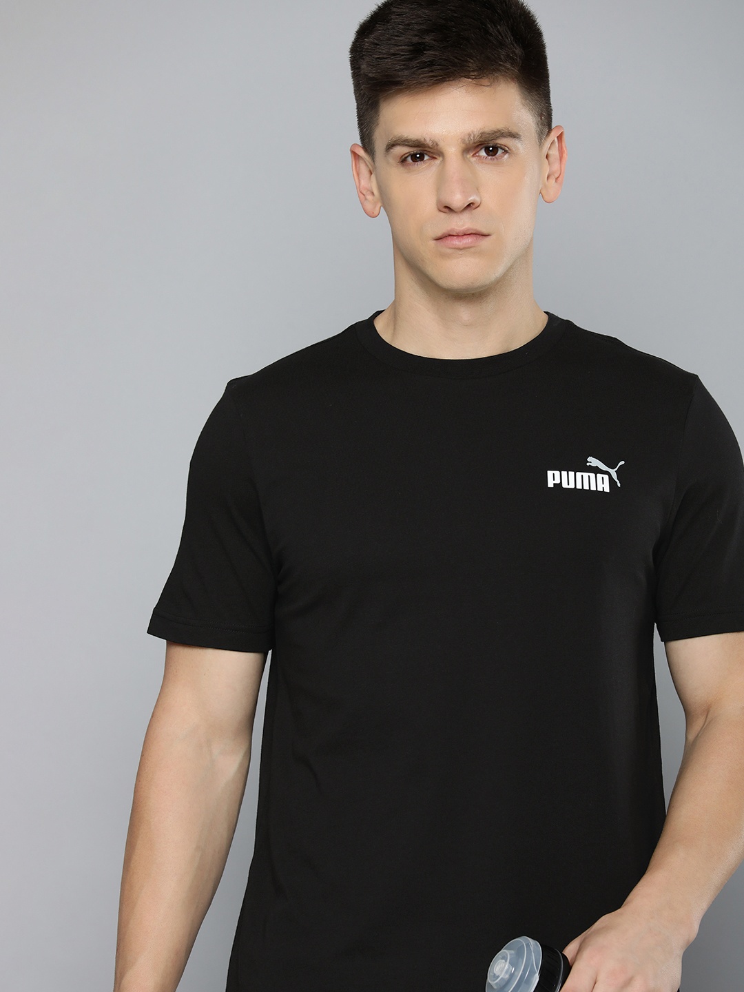 

Puma Two Color Small Logo Brand Logo Printed Pure Cotton T-shirt, Black
