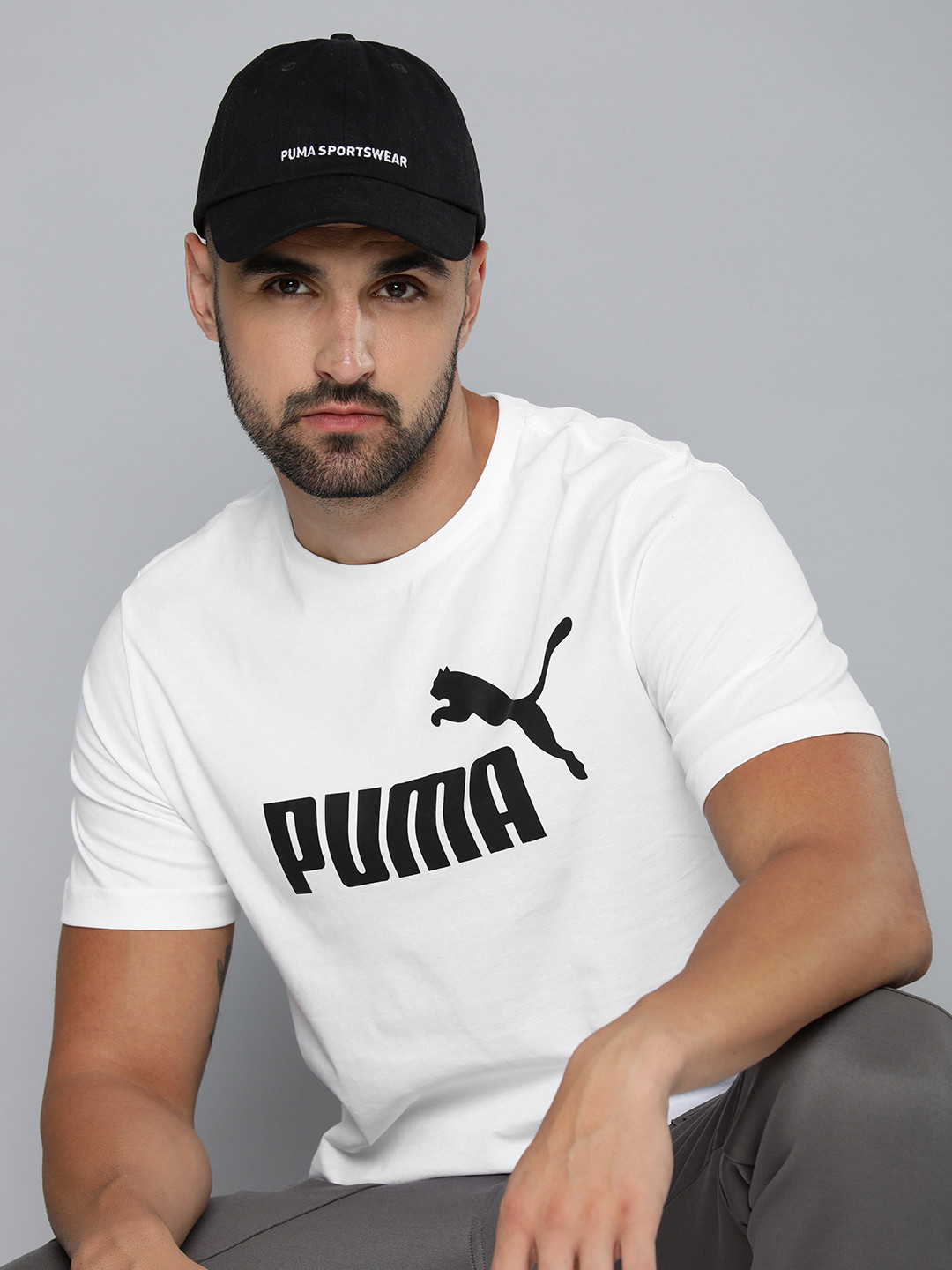 

Puma Men Brand Logo Printed Pure Cotton T-shirt, White