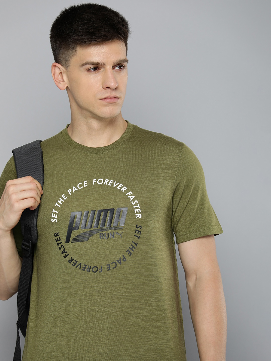 

Puma Men Brand Logo Printed Graphic Run Emblem Training T-shirt, Olive