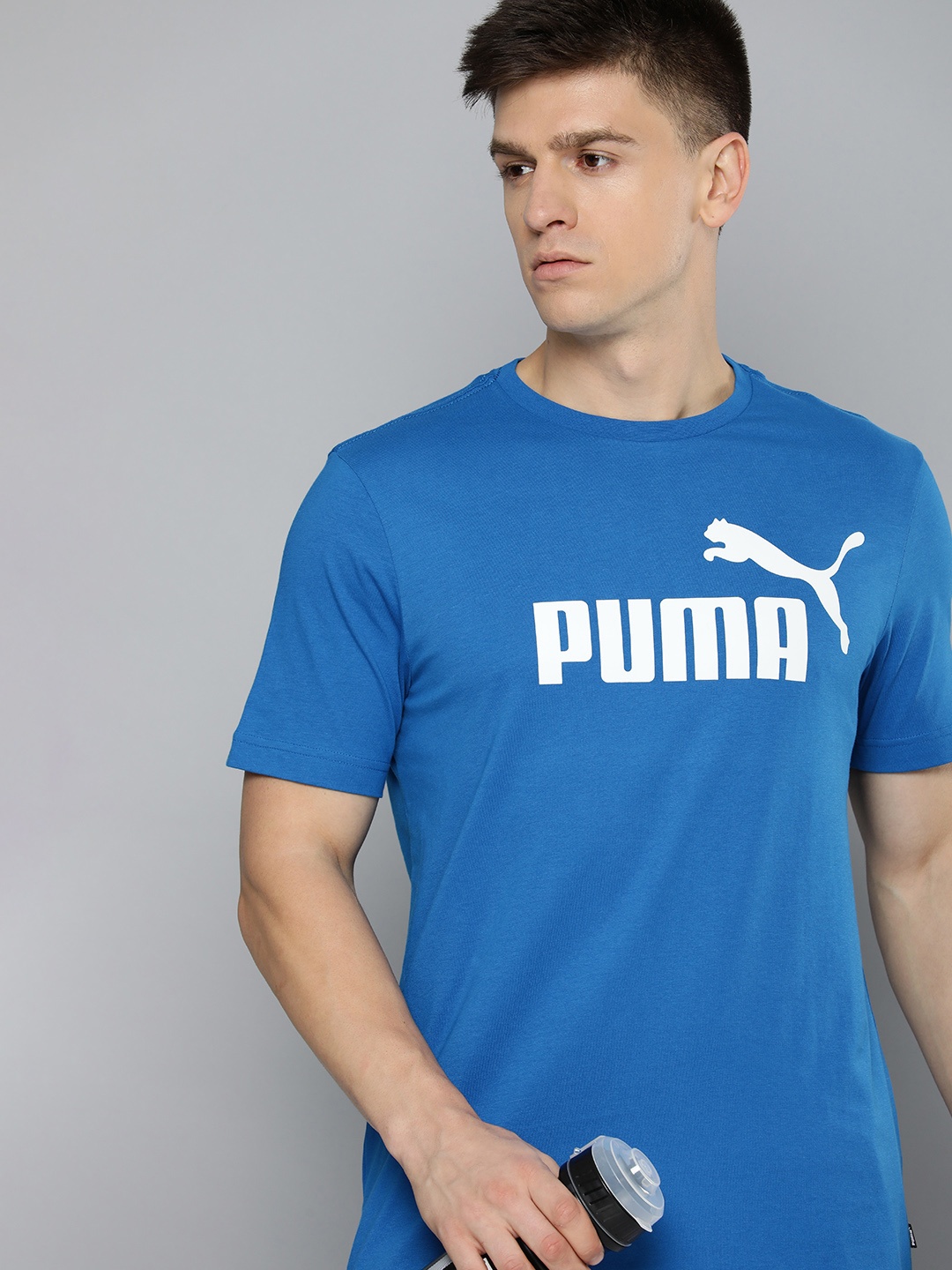 

Puma Men Brand Logo Printed Pure Cotton T-shirt, Blue