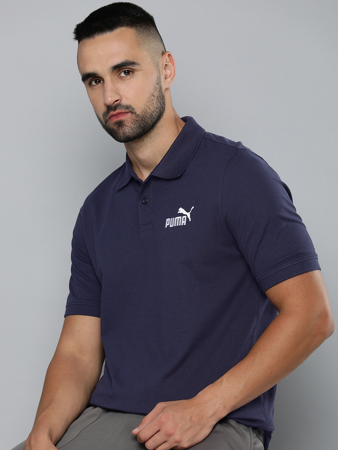 

Puma Embroidered ESS Pique Polo Collar T-shirt, Navy blue