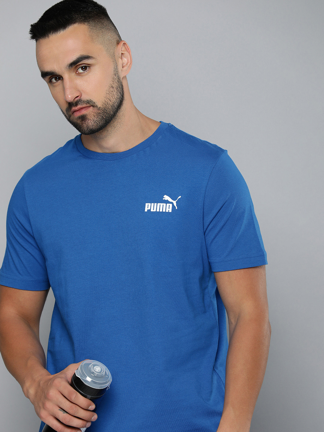 

Puma ESS Small Logo Brand Logo Printed Pure Cotton T-shirt, Blue