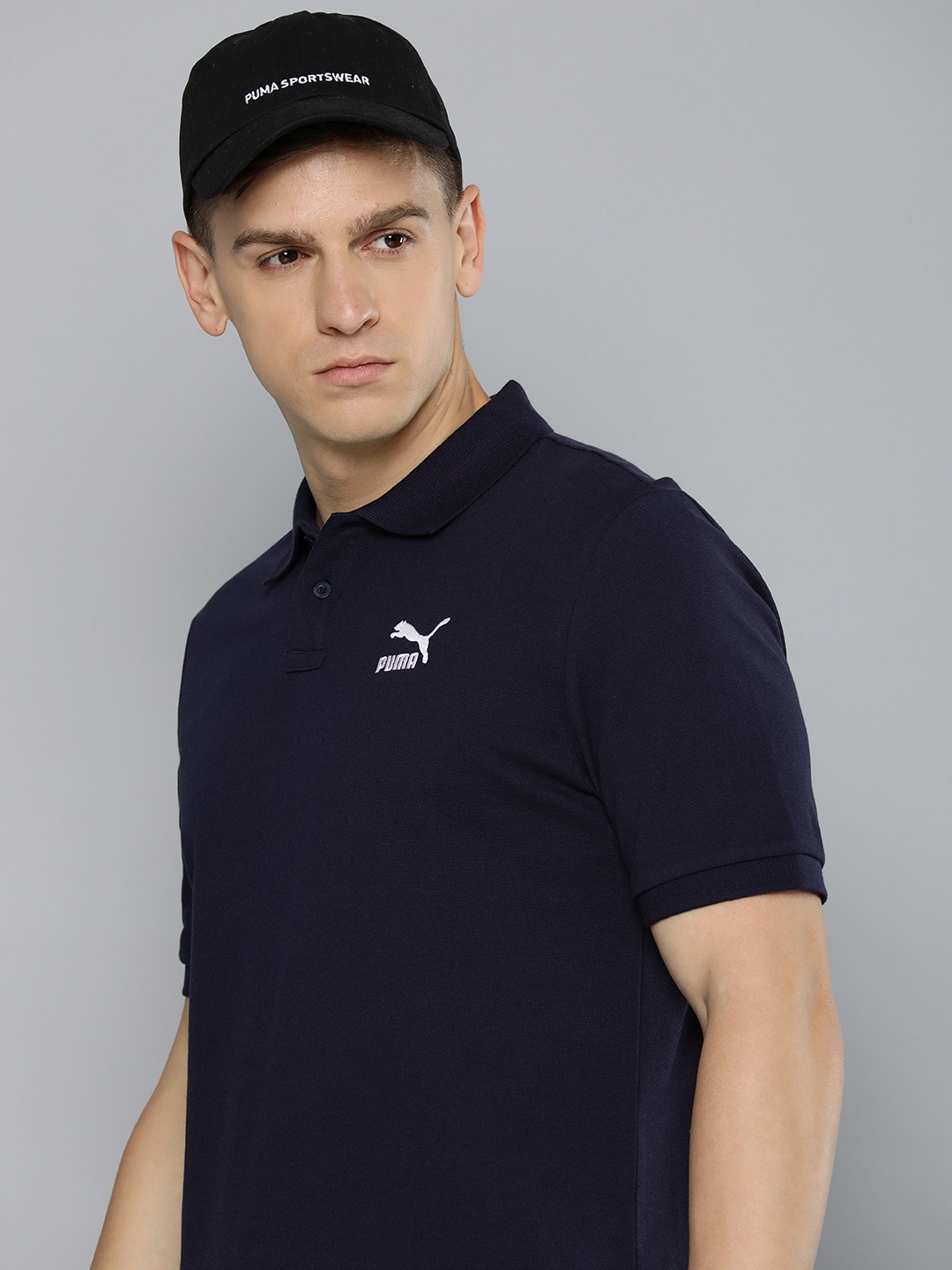 

Puma Embroidered Classics Polo Collar Pure Cotton T-shirt, Navy blue