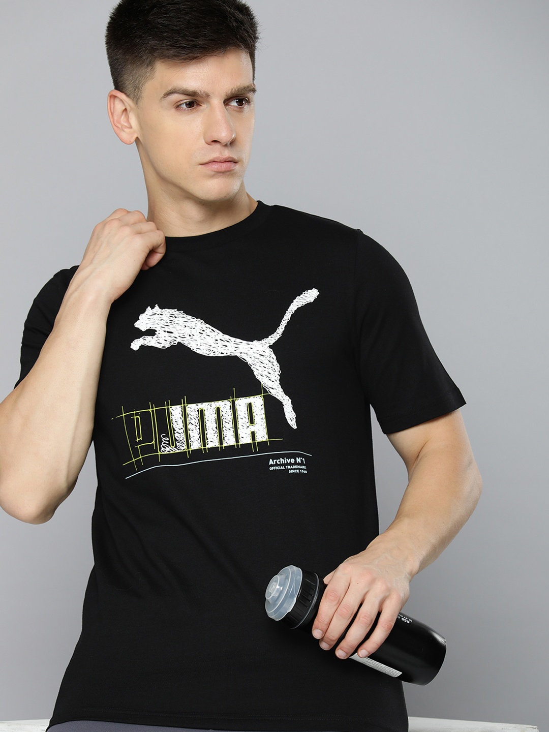 

Puma Men BRAND LOVE Graphic Logo Printed Pure Cotton T-shirt, Black