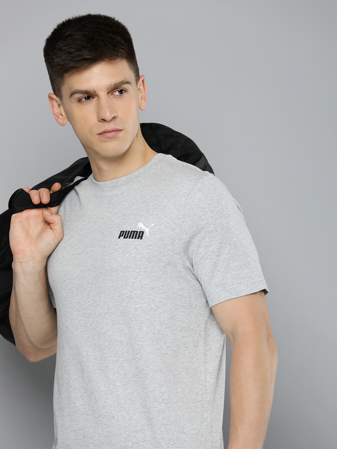 

Puma Men Two Color Small Logo Pure Cotton T-shirt, Grey melange
