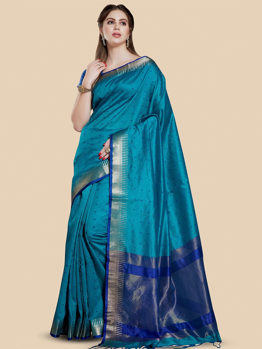 

Rani Saahiba Ethnic Motifs Woven Design Zari Art Silk Bhagalpuri Saree, Blue