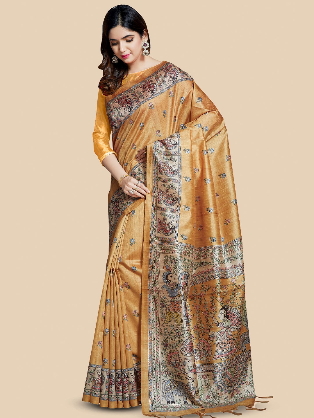 

Rani Saahiba Ethnic Motifs Art Silk Bhagalpuri Saree, Gold
