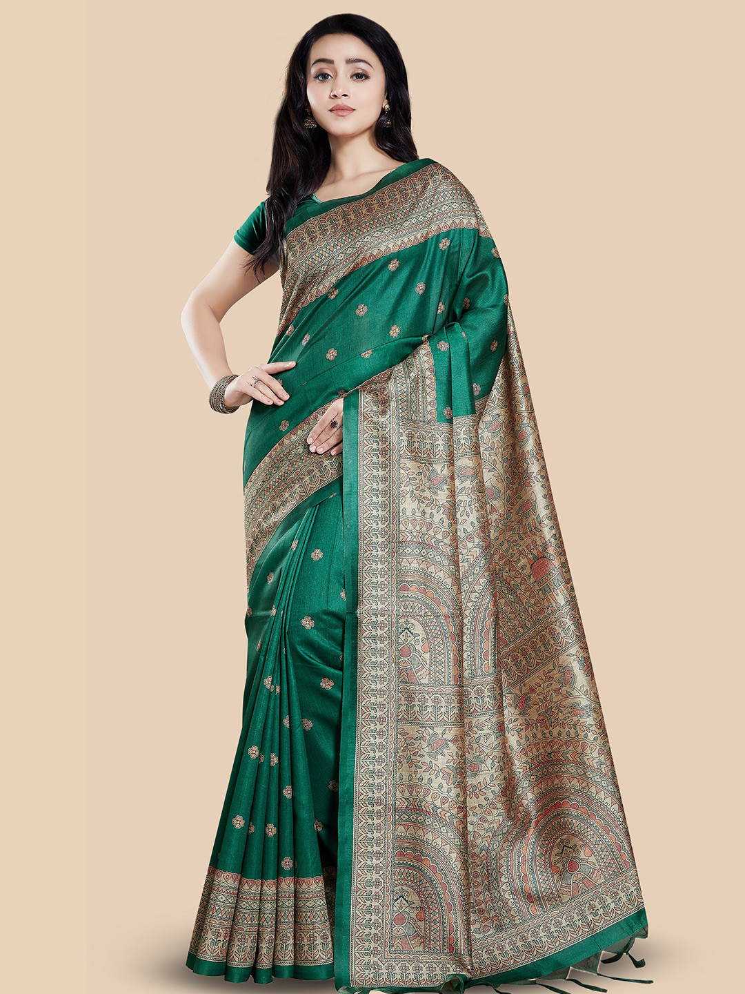 

Rani Saahiba Ethnic Motifs Art Silk Bhagalpuri Saree, Green