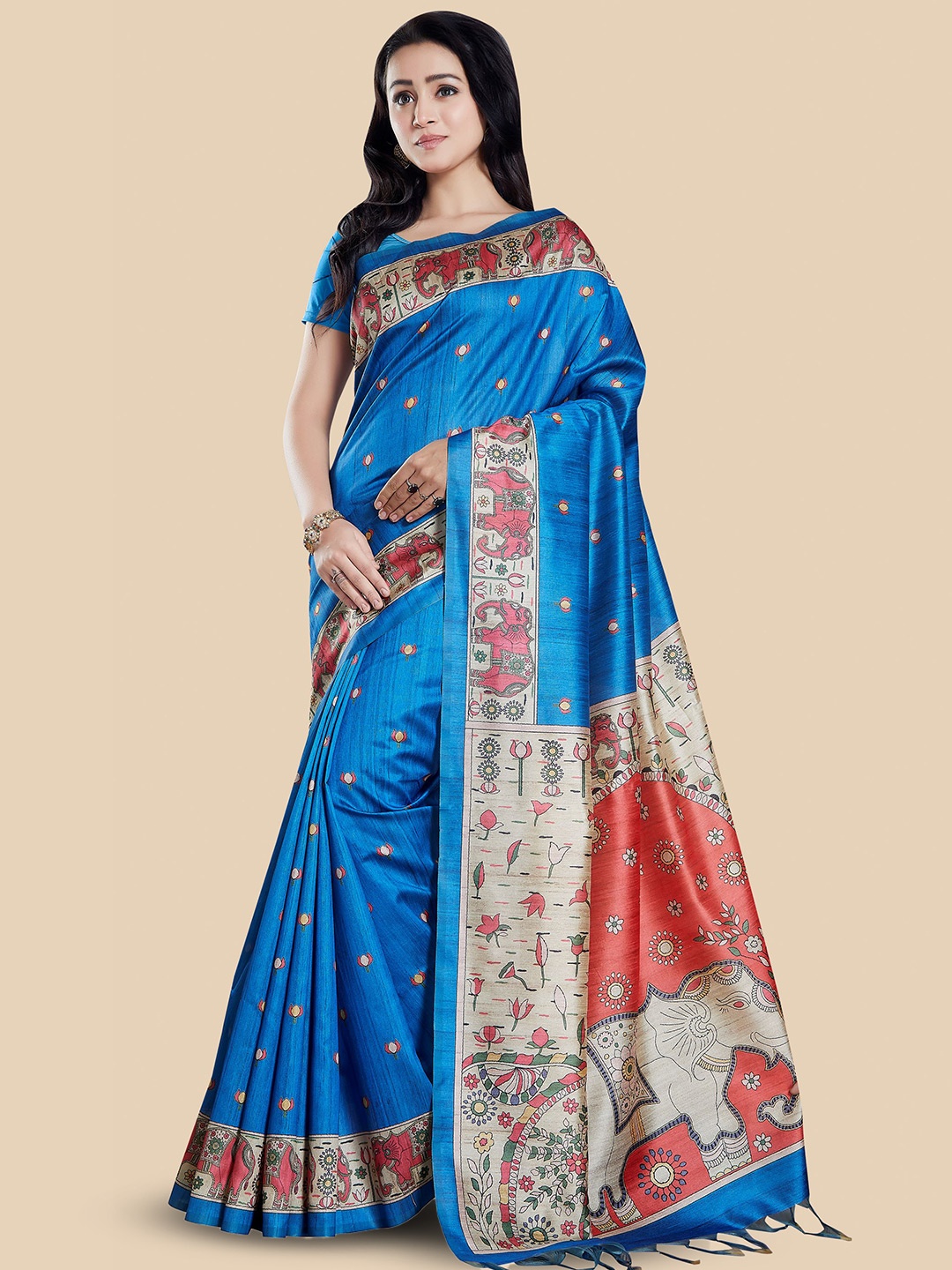 

Rani Saahiba Ethnic Motifs Art Silk Bhagalpuri Saree, Blue