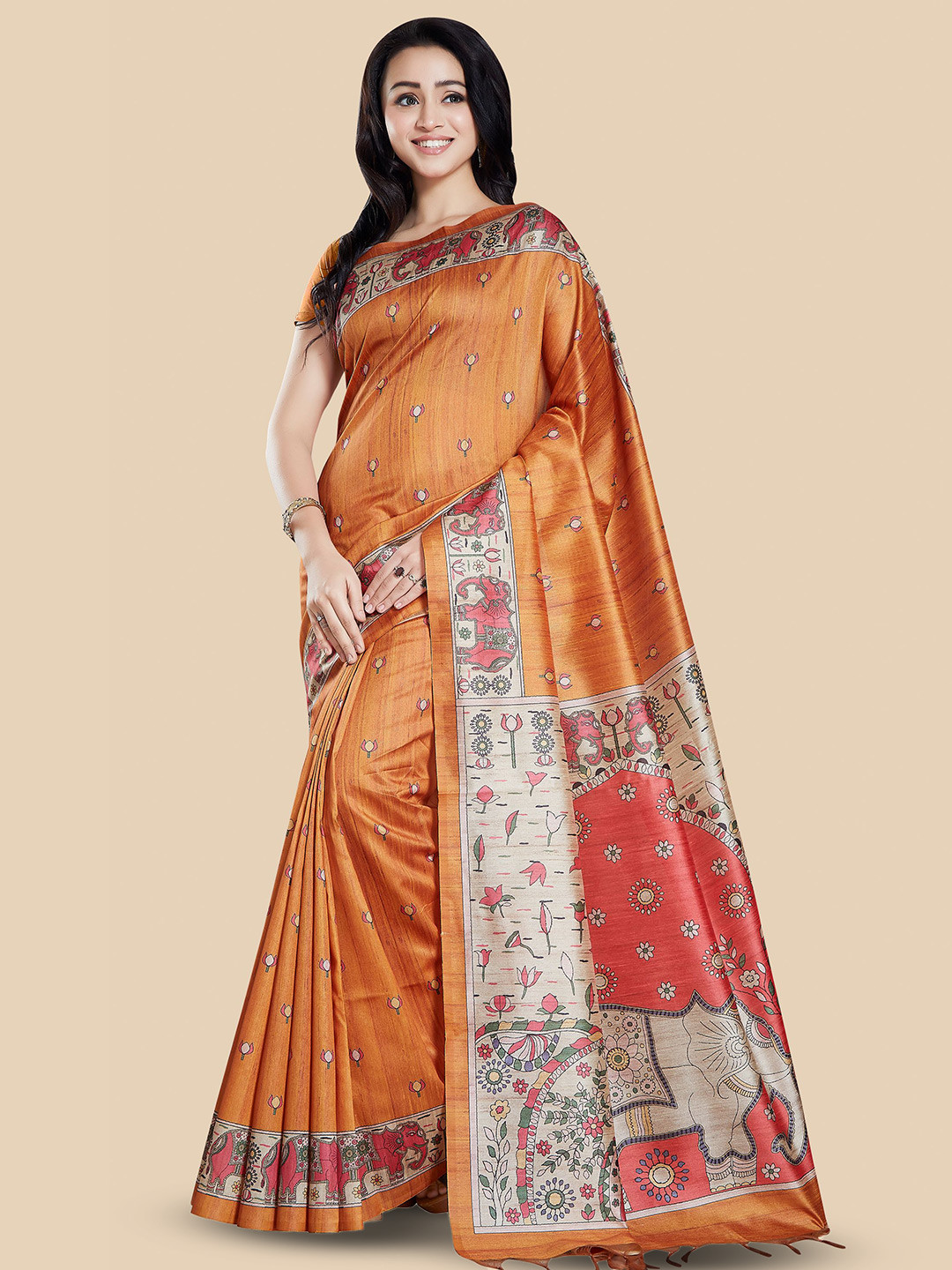 

Rani Saahiba Ethnic Motifs Art Silk Bhagalpuri Saree, Orange