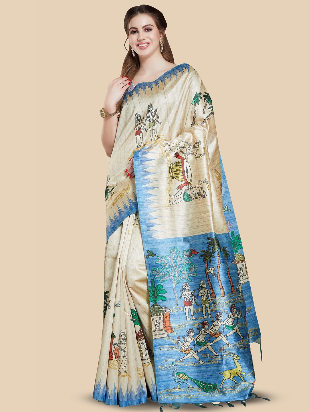 

Rani Saahiba Ethnic Motifs Art Silk Bhagalpuri Saree, Beige